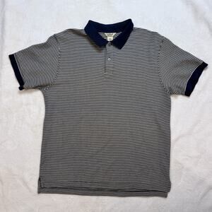 Vintage LL Bean Polo Tshirt Short Sleeve Blue Striped Mens Large 100% Cotton